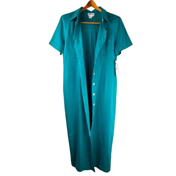 VTG 90's Robbie Bee Linen Blend Maxi Shell Button Front Dress, Women's Size 16 - Picture 12 of 16